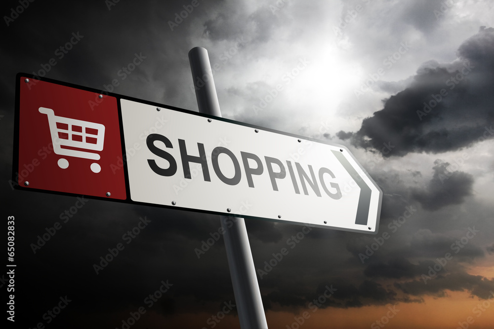 Obraz premium Shopping direction. Red traffic sign.