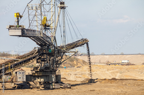 Opencast brown coal mine. Giant excavator.