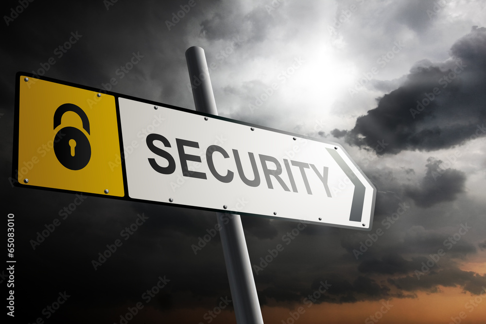 Security direction. Yellow traffic sign. Security direction. Yellow traffic sign.