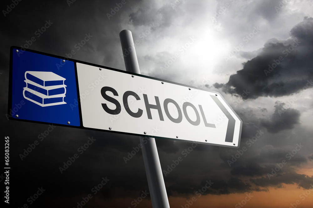 Obraz premium School direction. Blue traffic sign.