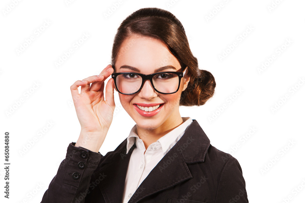 business woman in glasses isolated on white.
