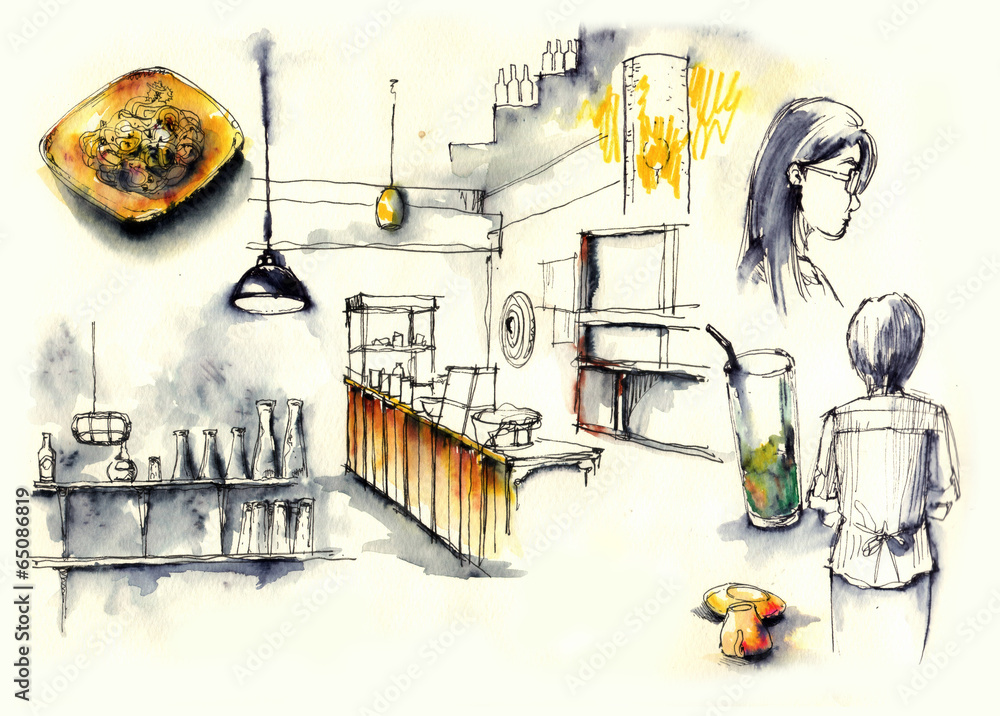 Fototapeta premium coffee shop, cafe elements illustration