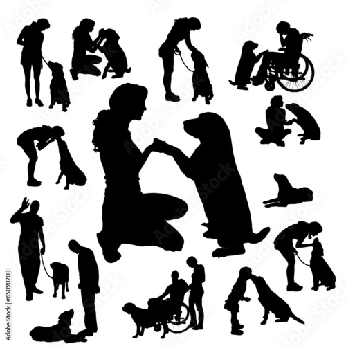Vector silhouette of people with dog.