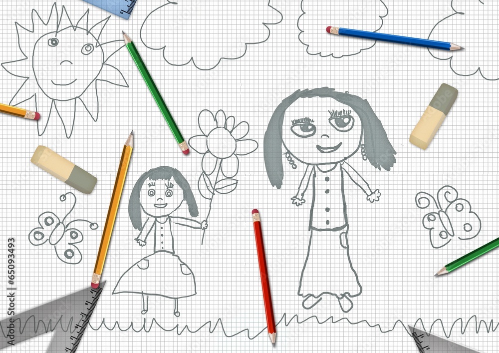 children's pencil daughter giving flowers for mothers day children's pencil daughter giving flowers for mothers day