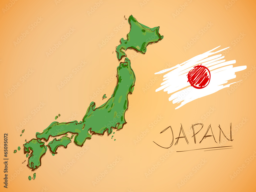 Naklejka premium Japan Map and National Flag Vector