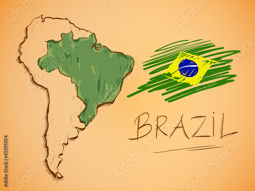 Brazil Map and National Flag Vector