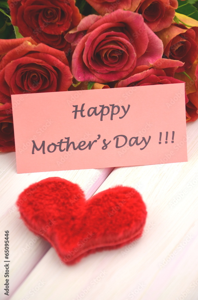 życzenia na dzień matki na tle przepięknych róż - obrazy, fototapety, plakaty 