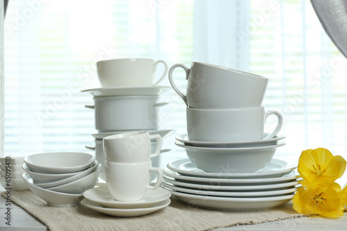 Wallpaper Mural Different tableware on shelf in the interior Torontodigital.ca