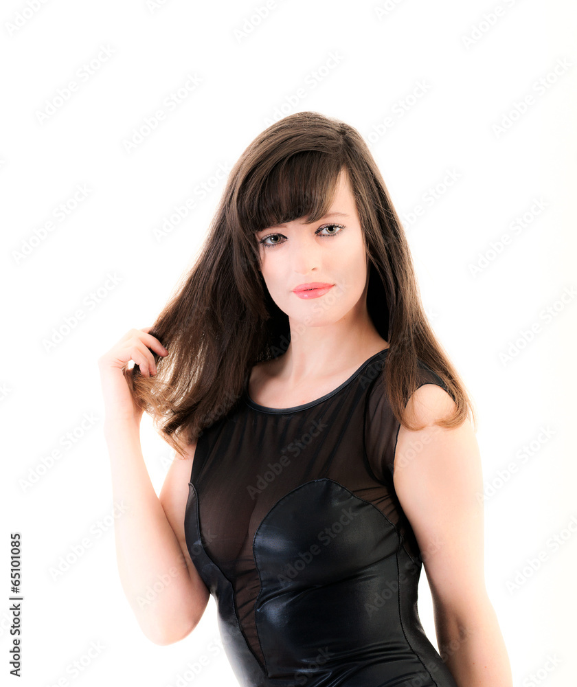 attractive young woman playing with hair isolated on white attractive young woman playing with hair isolated on white