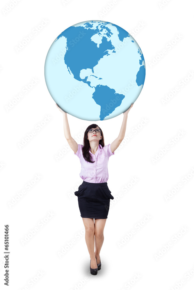 Businesswoman is holding world globe 2 Businesswoman is holding world globe 2