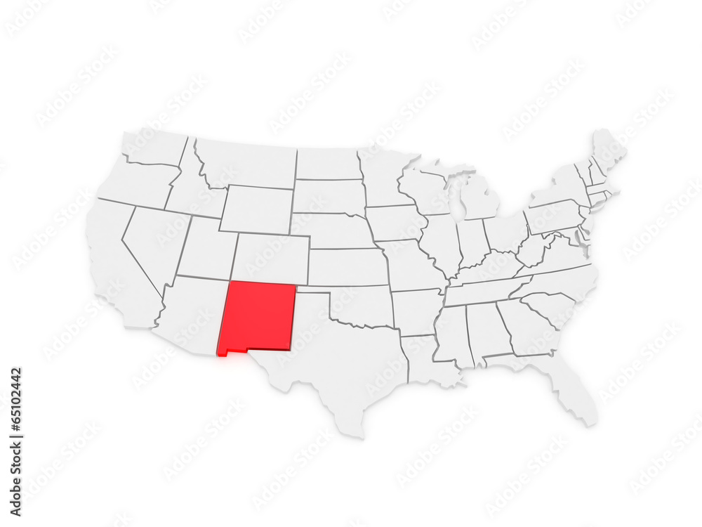 Three-dimensional map of New Mexico. USA.