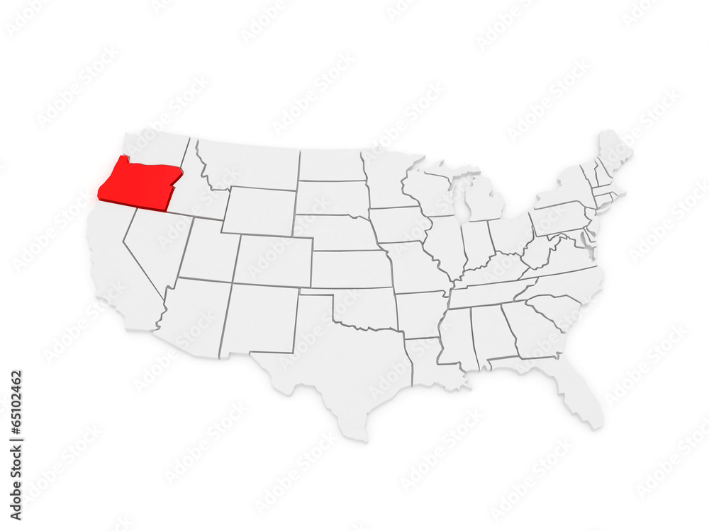 Three-dimensional map of Oregon. USA.