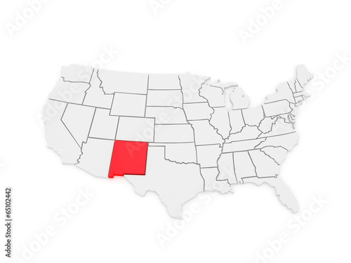 Three-dimensional map of New Mexico. USA.