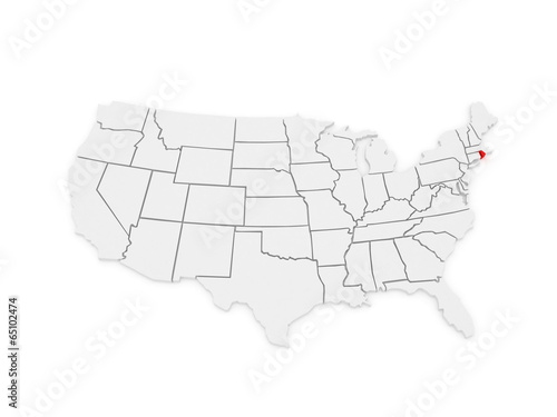 Three-dimensional map of Rhode Island. USA.