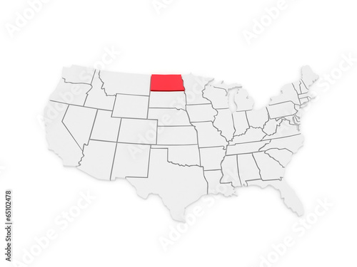 Three-dimensional map of North Dakota. USA.