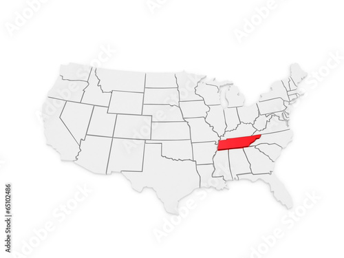 Three-dimensional map of Tennessee. USA.