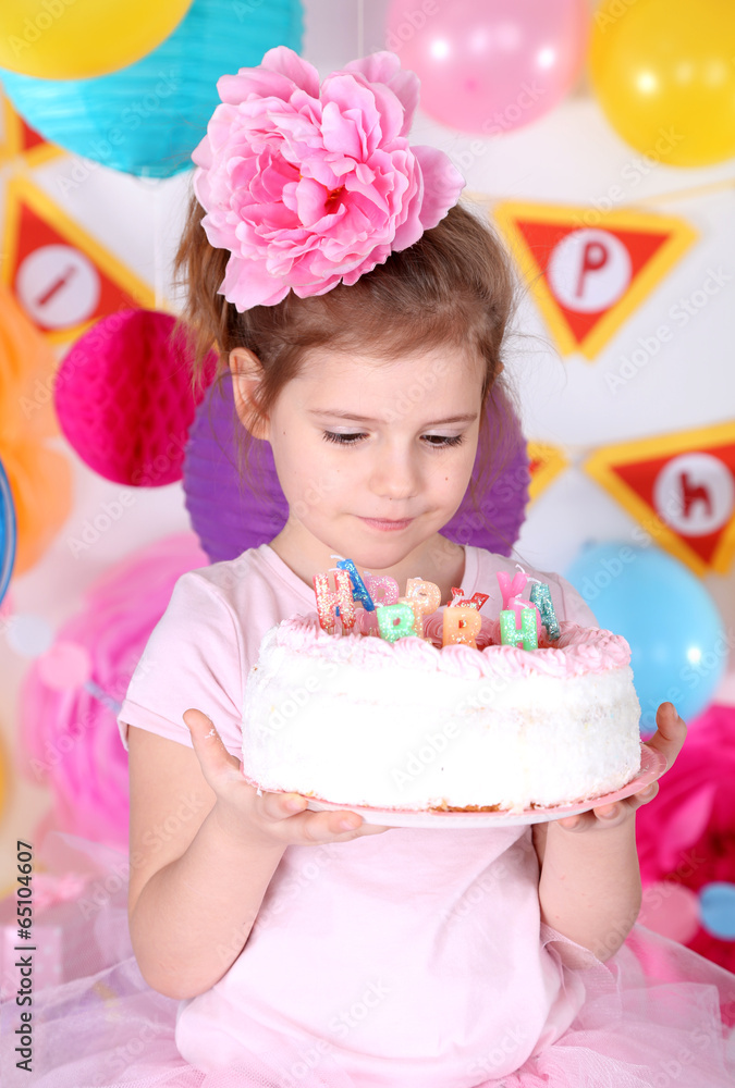 Pretty little girl with cake celebrate her birthday Pretty little girl with cake celebrate her birthday