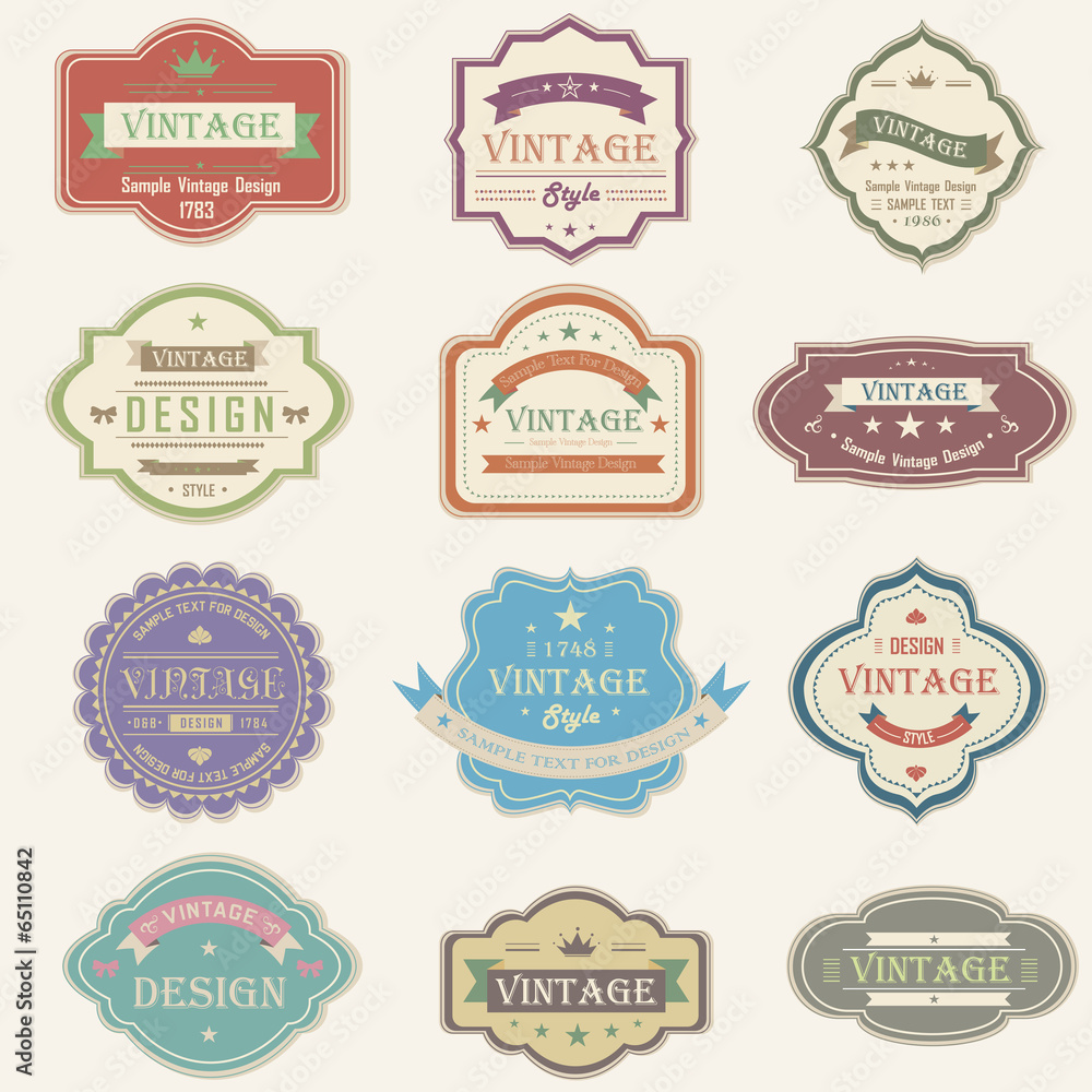 Colorful vintage and retro badges design with sample text (vecto