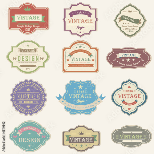 Colorful vintage and retro badges design with sample text (vecto