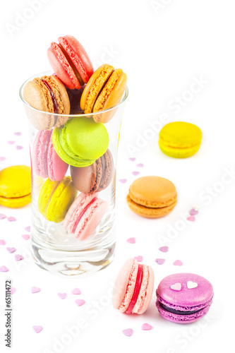 french colorful macarons in a glass