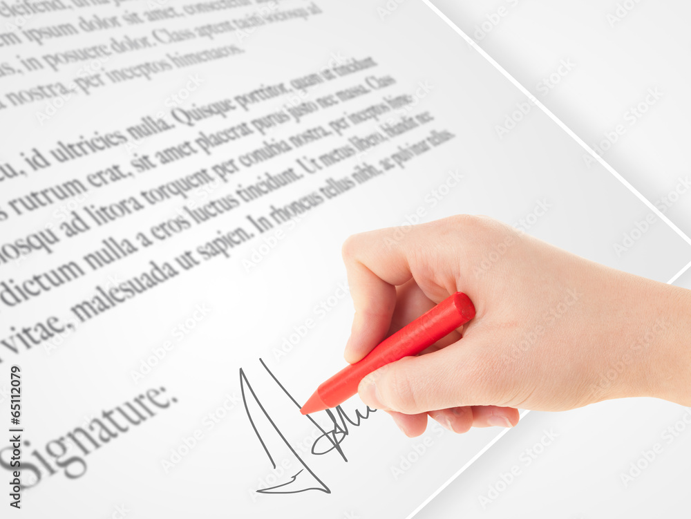 Hand writing personal signature on a paper form Hand writing personal signature on a paper form