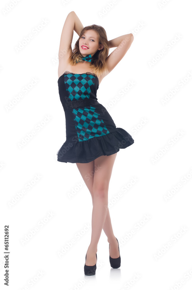 Young pretty dancing woman isolated on white Young pretty dancing woman isolated on white