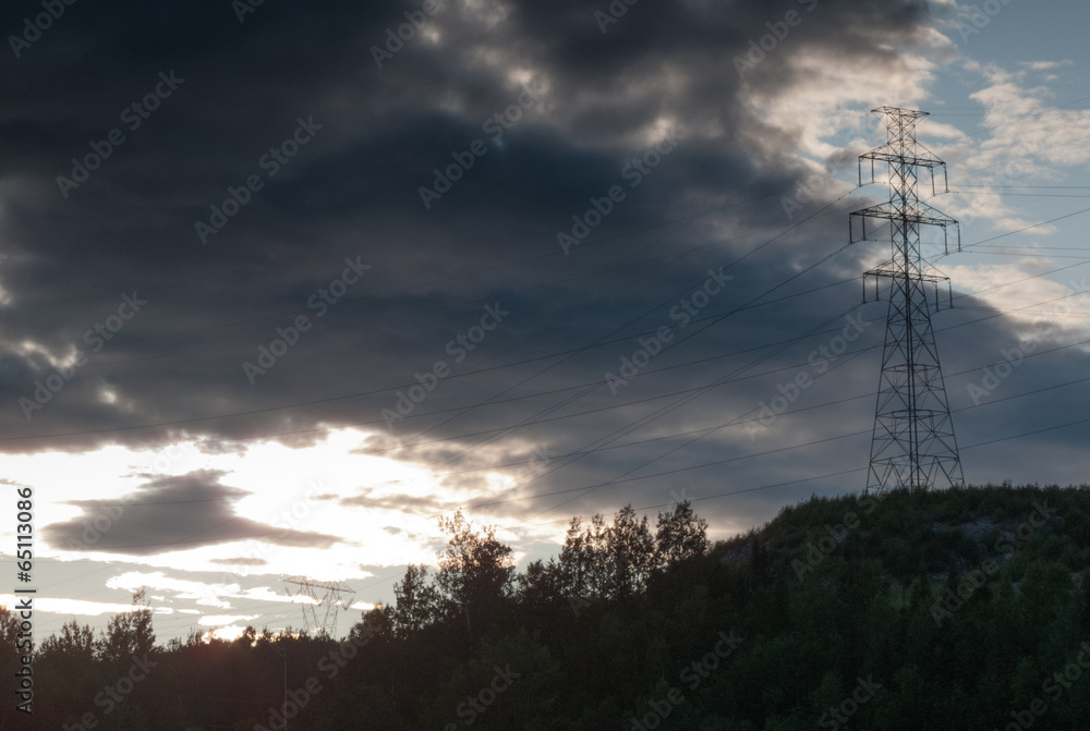 Low angle view of electricity pylon, Quebec, Canada Low angle view of electricity pylon, Quebec, Canada