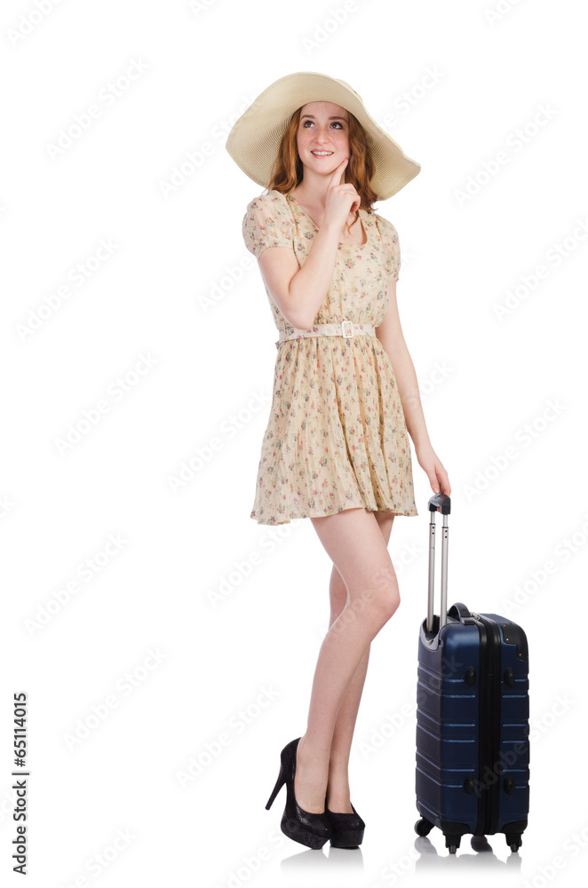 Woman ready for summer holiday isolated on white Woman ready for summer holiday isolated on white
