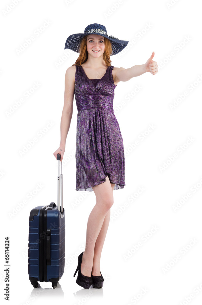 Travel vacation concept with luggage on white Travel vacation concept with luggage on white