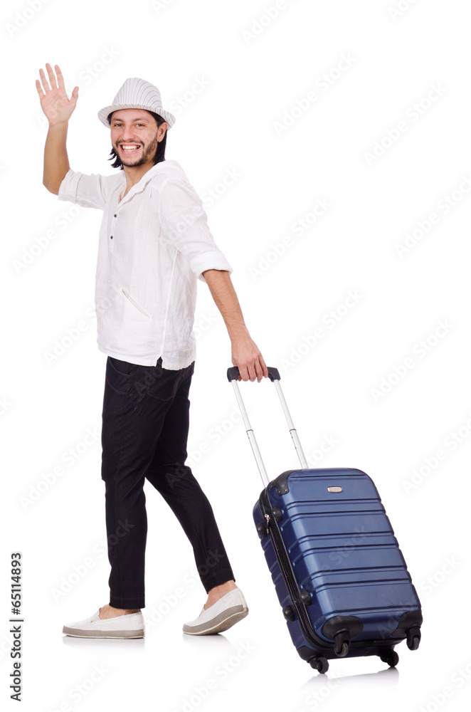 Travel vacation concept with luggage on white Travel vacation concept with luggage on white