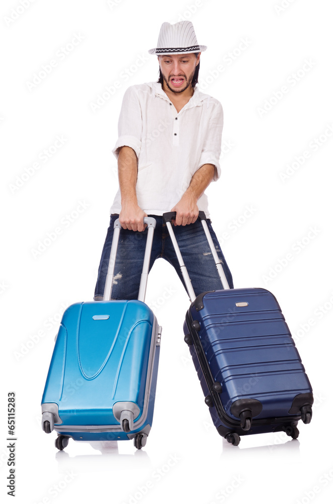 Travel vacation concept with luggage on white Travel vacation concept with luggage on white