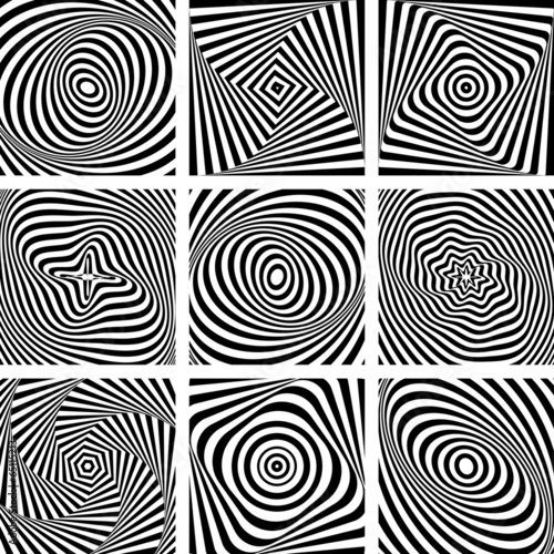 Set of patterns in op art design.