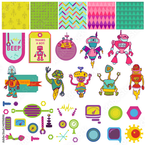 Funny Robots Theme - Scrapbook Design Elements