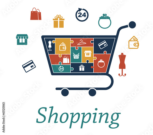 Shopping concept puzzles with a cart and icons