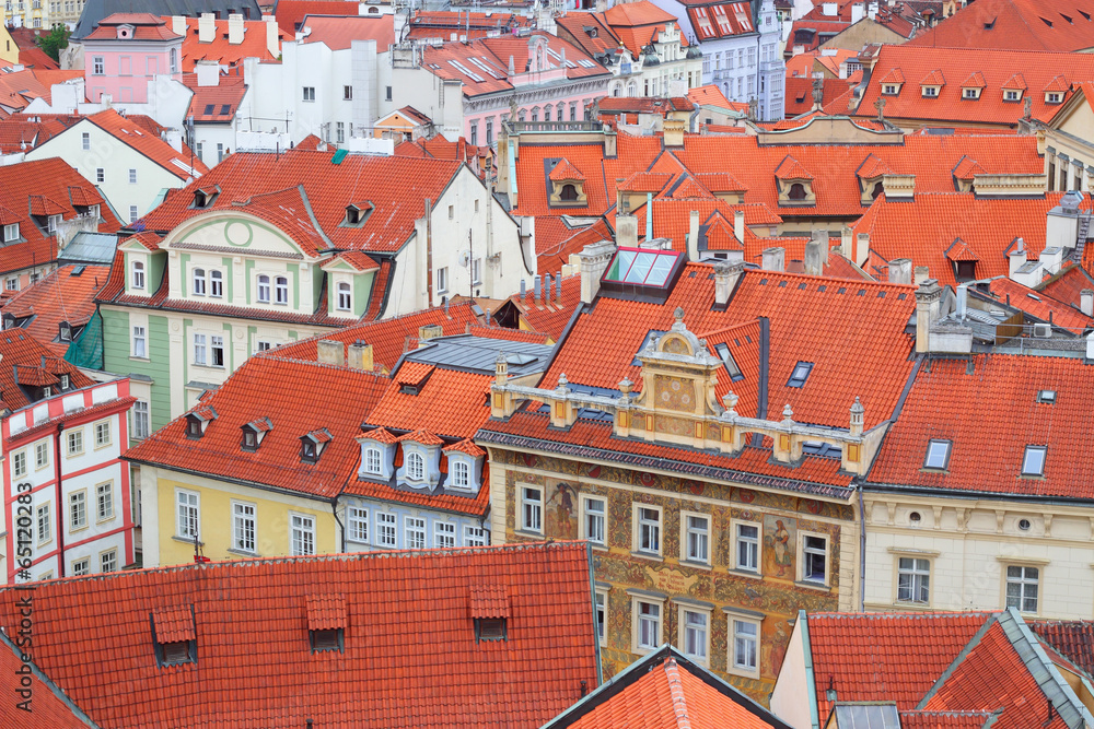 Rooftops view from the Town Hall tower in Prague, Czech Republic