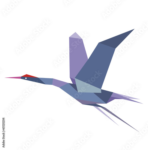 Elegant origami flying crane or heron