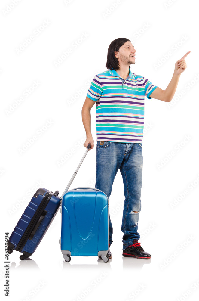 Travel vacation concept with luggage on white Travel vacation concept with luggage on white