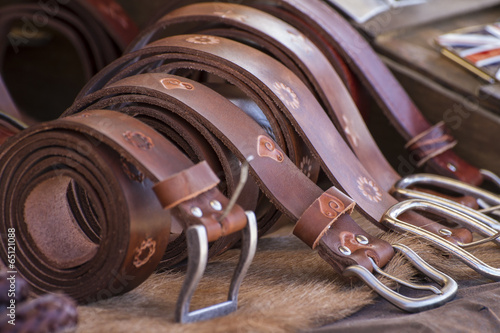 Принти на полотні Store handmade  leather belts, spanish medieval fair
