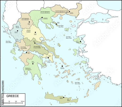 Contour map of Greece with regions