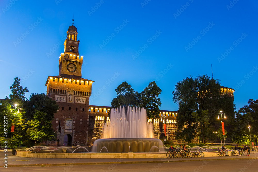 Sforza Castle in Milan in the evening - Italy