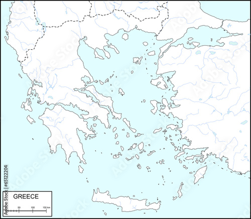 Contour map of Greece with rivers and lakes