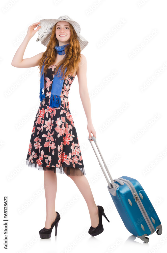 Woman ready for summer holiday isolated on white Woman ready for summer holiday isolated on white
