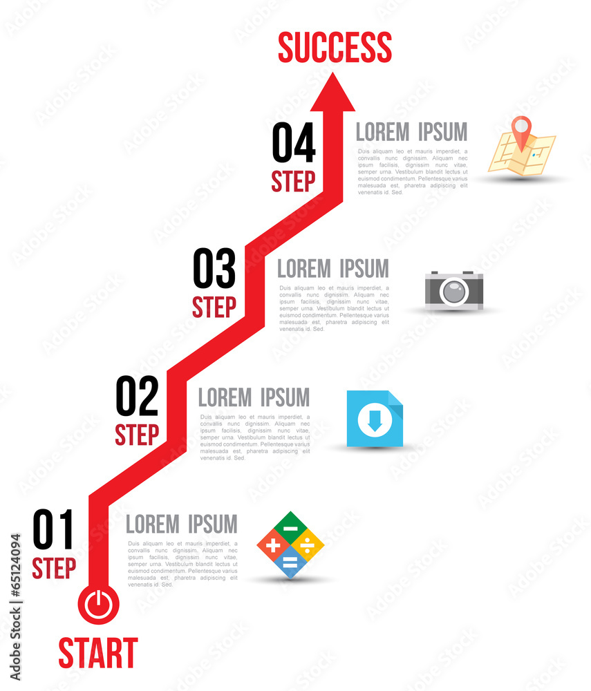 Vector growth progress arrow with flat icons. Vector growth progress arrow with flat icons.