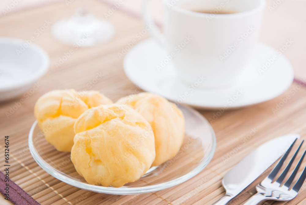 choux pastry and coffee for break time