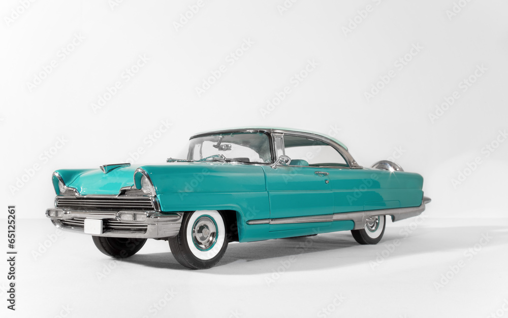 old green, classic vintage car on white isolated background