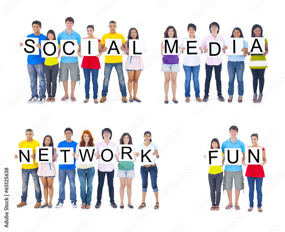 Multiethnic People Holding the Word Social Media Network Fun