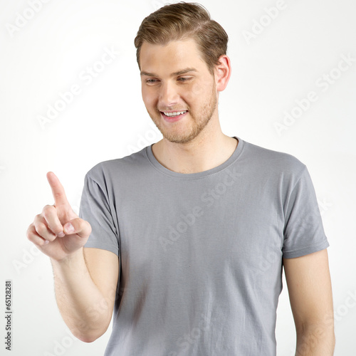 Obraz na plátně man touching an imaginary button