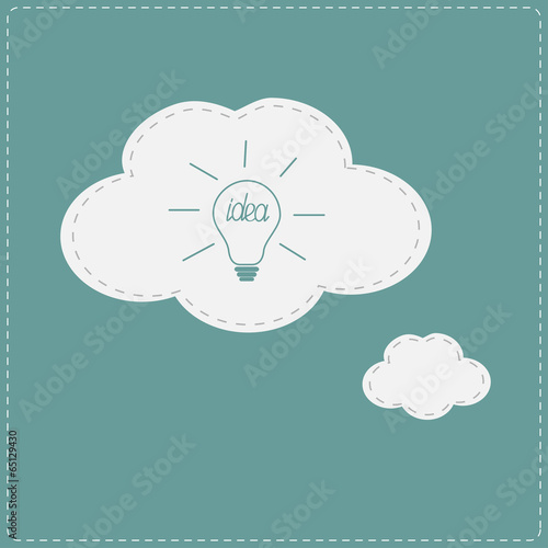 Idea light bulb in speech and thought bubble cloud. Flat design.