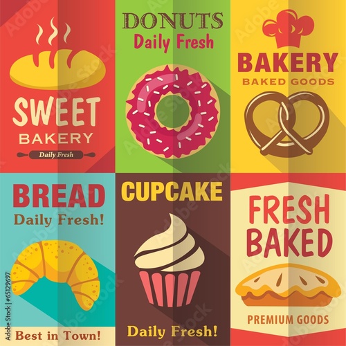 Slika na platnu Bakery posters set with flat design. Vector background