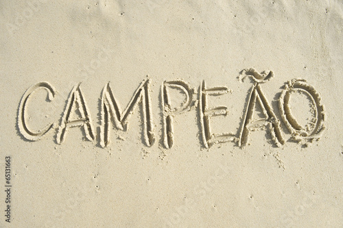 Brazilian Campeao Champion Message Handwritten in Sand